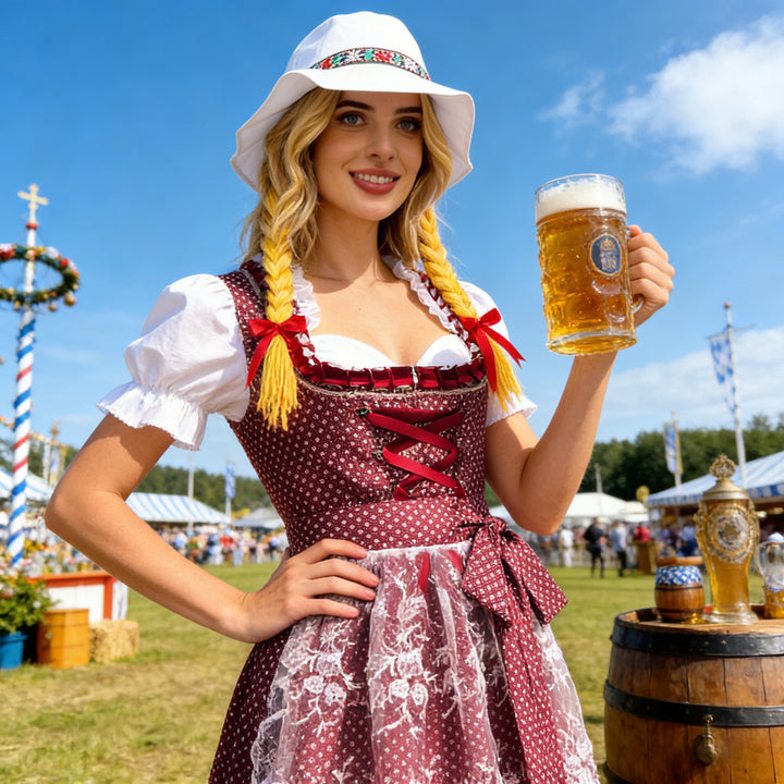 Damen nan traditionelles Dirndl mit Spitzen-Schürze und Herzausschnitt Drune