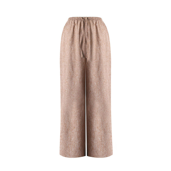 Damen Weite Leinenhose mit elastischem Bund und dekorativen Kordeldetails Drune