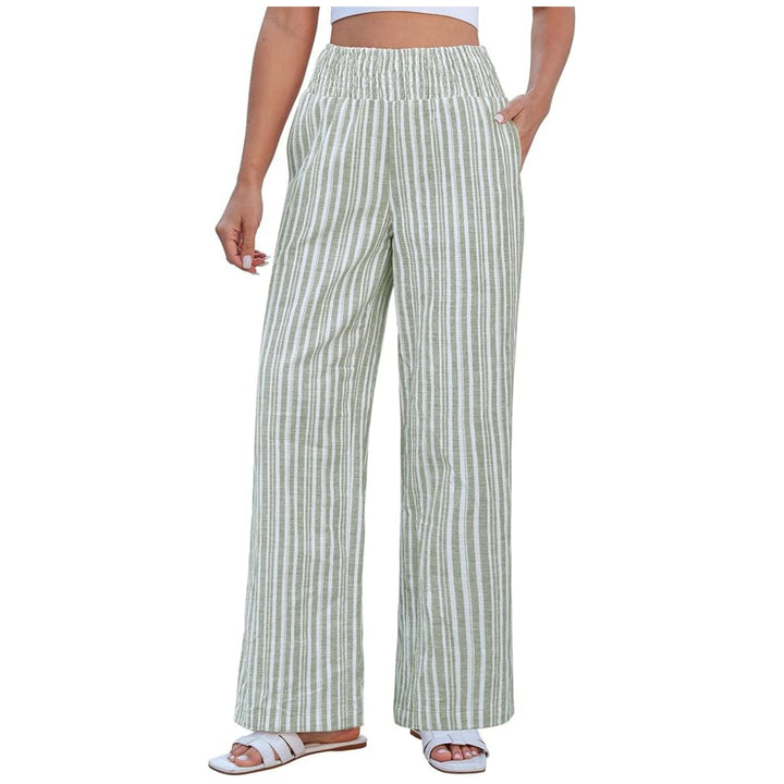 Damen Leichte Leinenoptik Palazzohose mit hohem Smokbund und Eingrifftaschen Drune