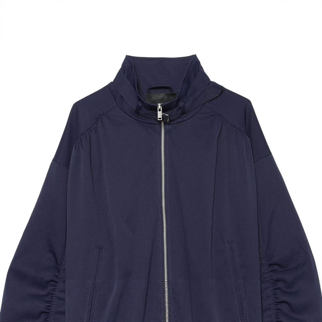 Damen Kurzer Nylon-Blouson mit hohem Stehkragen und gerafften Ballonärmeln Drune