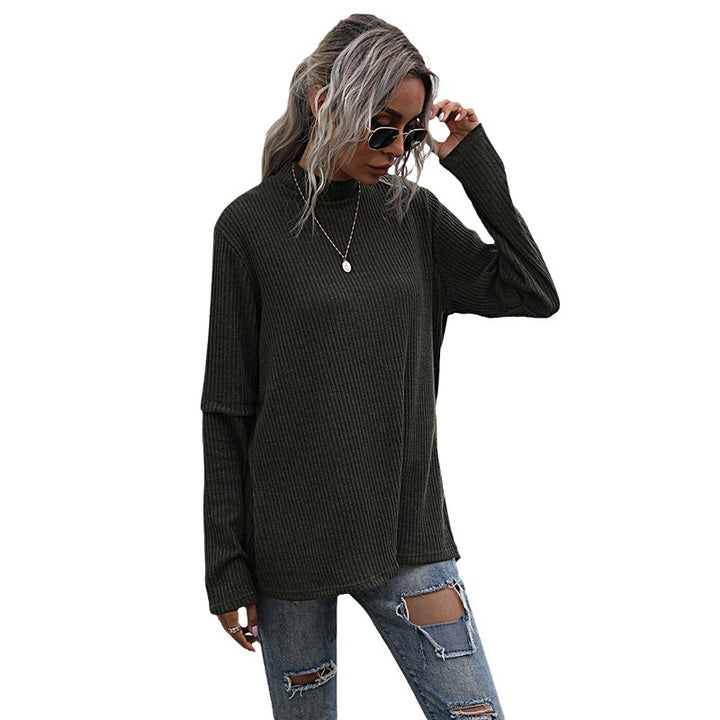 Damen Oversize Waffelstrick-Pullover mit Stehkragen und verlängerten Ärmeln Drune