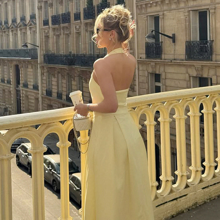 Damen elegantes A-Linien Kleid mit Spaghetti-Trägern und fließendem Saum Drune