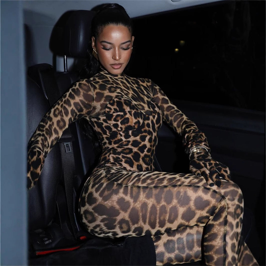 Drune | Durchsichtiger Mesh-Leopardenprint-Body