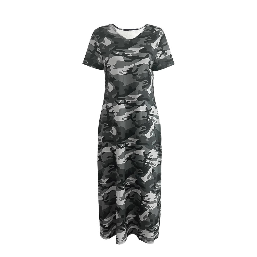 Damen Maxikleid mit lässigem Camouflage-Design und praktischen Taschen Drune