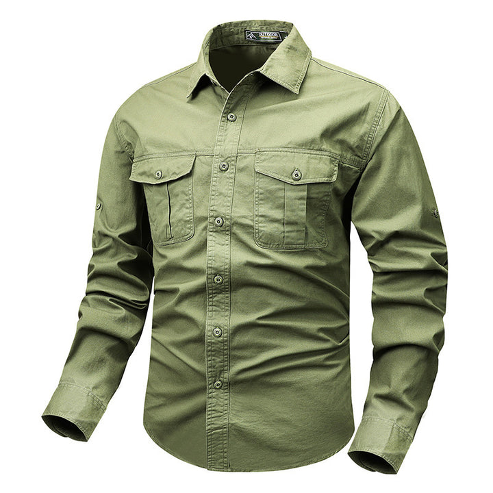 Herren nan robustes Baumwoll-Twill Hemd mit doppelten Brustklappentaschen und Rollärmelsystem Drune