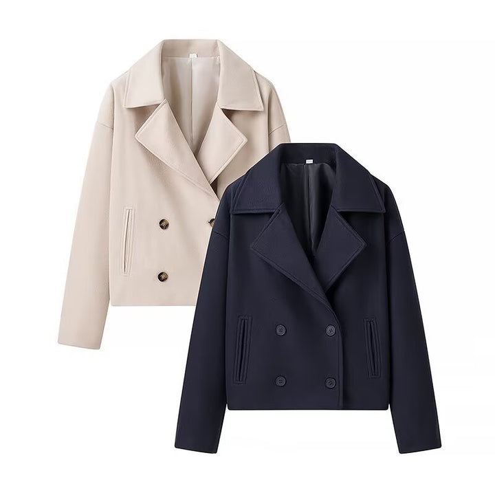 Damen 40+ kurzer doppeltreihiger Wollmix‑Blouson mit großem Revers Drune