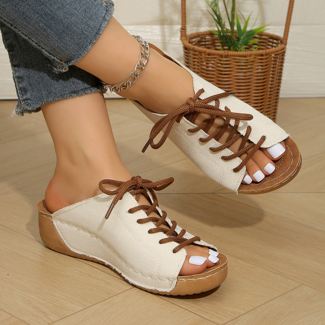 Damen bequeme Freizeit-Sandalen mit Schnürung und atmungsaktiver Textiloberfläche Drune