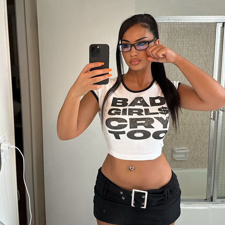 Damen-Crop-Top mit auffälligem Grafikdruck Drune