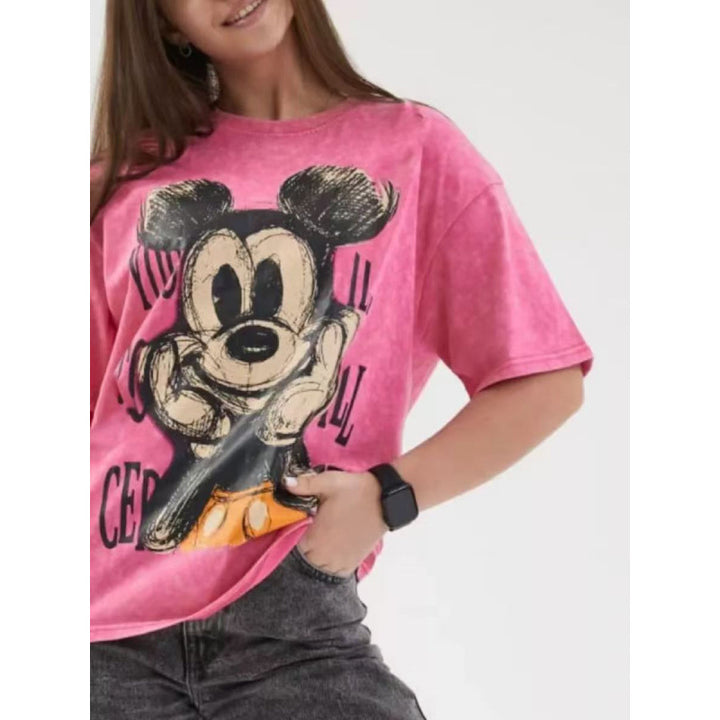 Damen T-Shirt mit kreativem Mickey Mouse Design und lässigem Oversized-Schnitt Drune