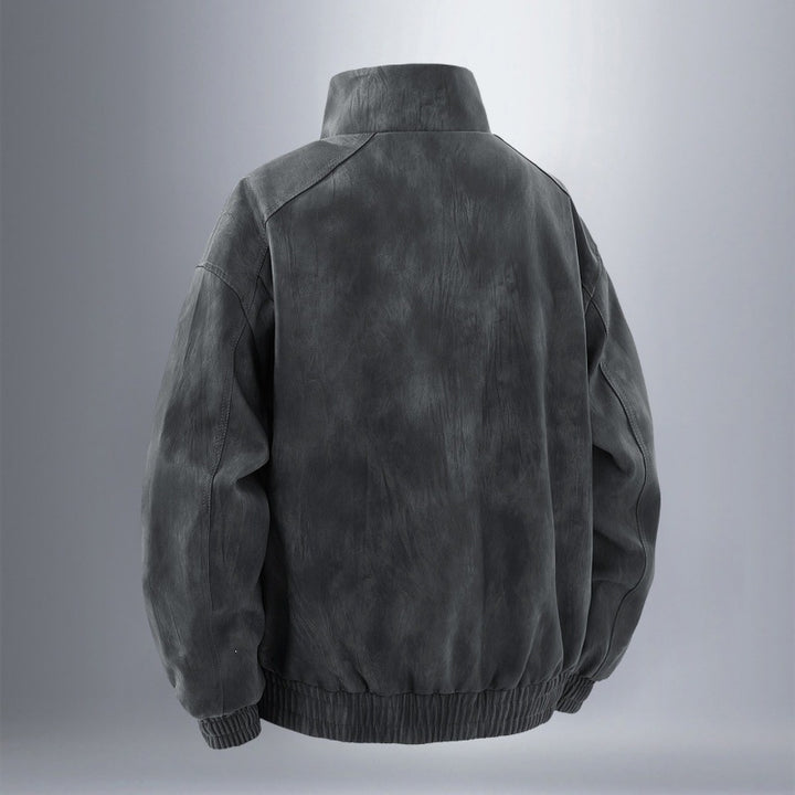 Herren Utility-Harringtonjacke in Lederoptik mit Mehrfachtaschen und elastischem Saum Drune