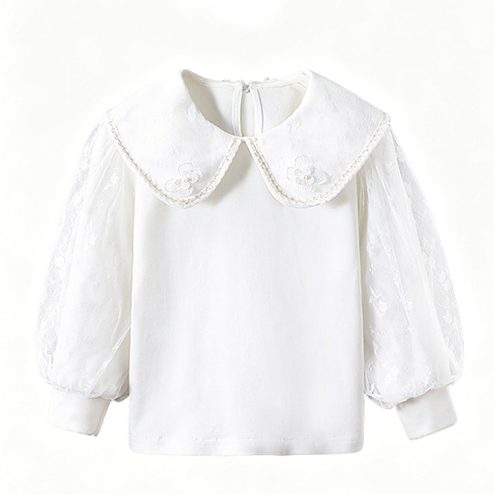 Mädchen Bluse mit elegantem Tüllkragen und floralen Applikationen Drune
