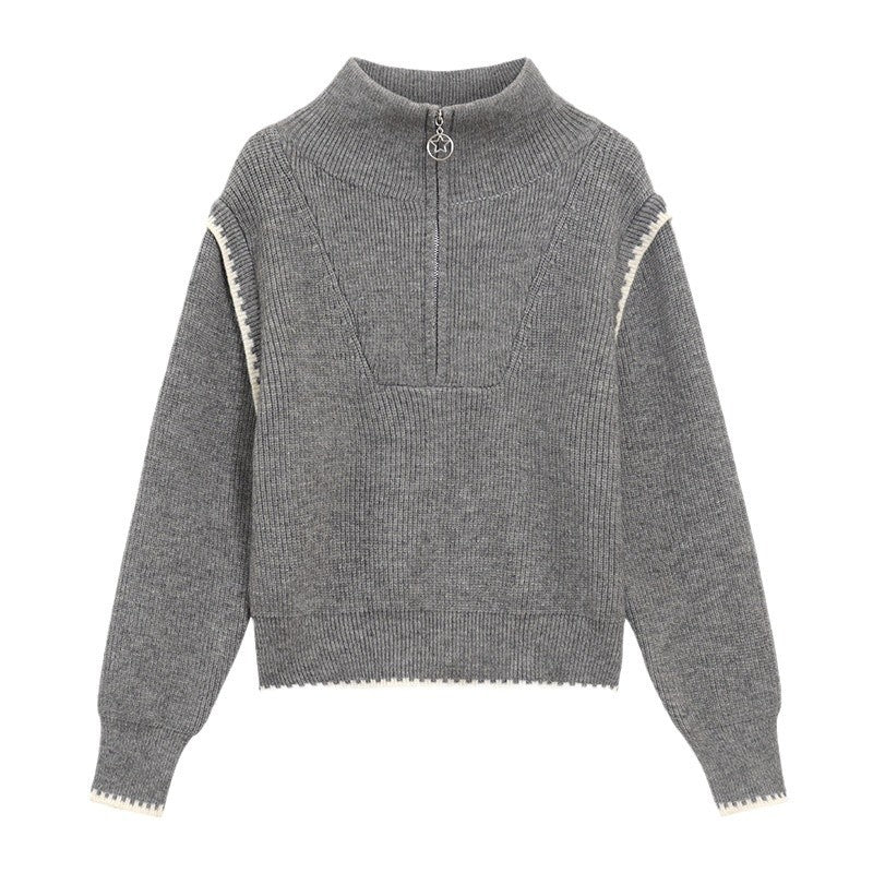Damen modischer Pullover mit hochgeschlossenem Kragen und besonderen Ärmelabschlüssen Drune