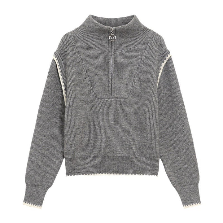Damen modischer Pullover mit hochgeschlossenem Kragen und besonderen Ärmelabschlüssen Drune