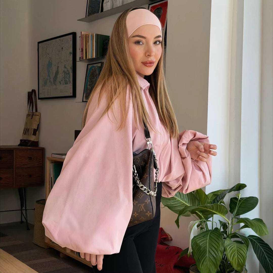 Damen Kurzcape mit Volumenärmeln, Reißverschluss und gerafftem Saum Drune