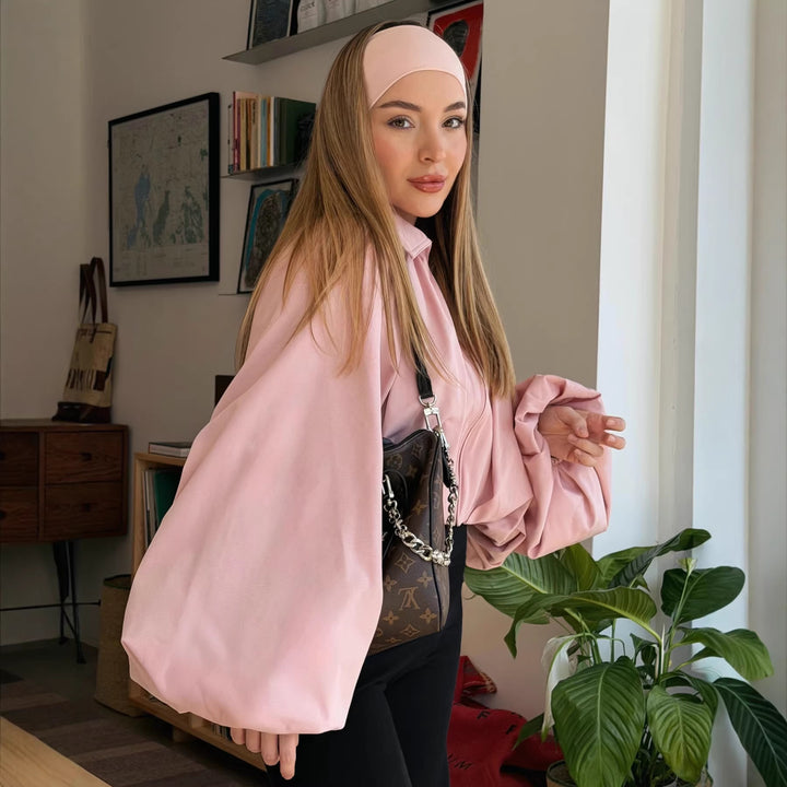 Damen Kurzcape mit Volumenärmeln, Reißverschluss und gerafftem Saum Drune