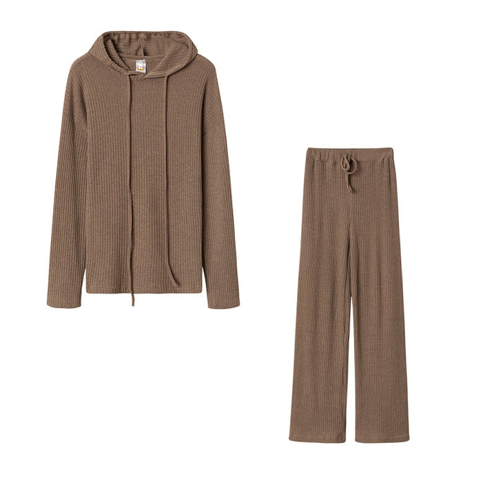 Damen Relaxed Fit Sweater-Set mit Kapuze und weiten Hosen Drune