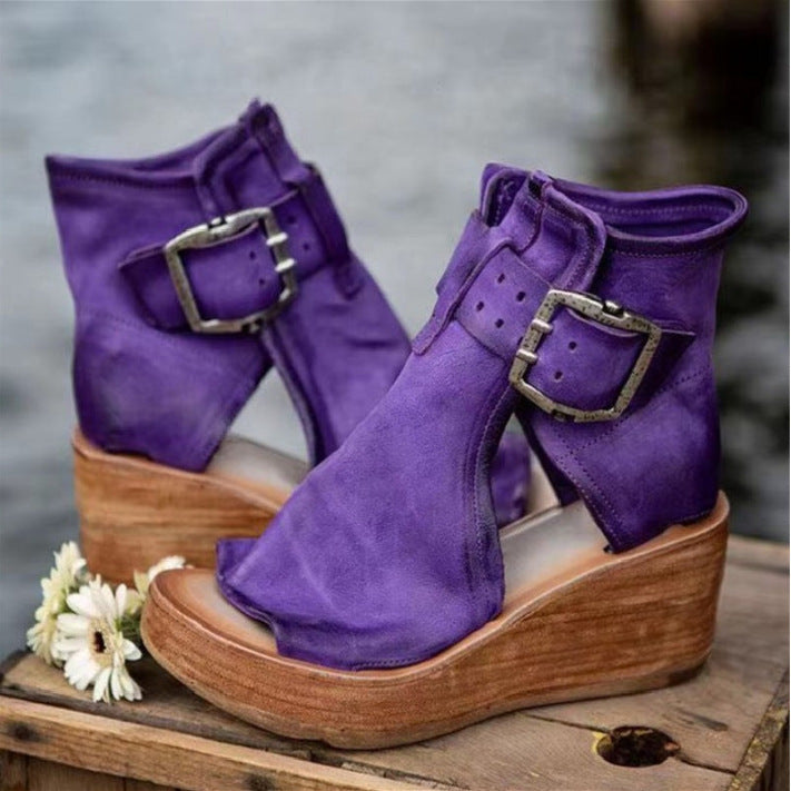 Damen Wedge-Stiefeletten mit modischem Schnallen-Design Drune