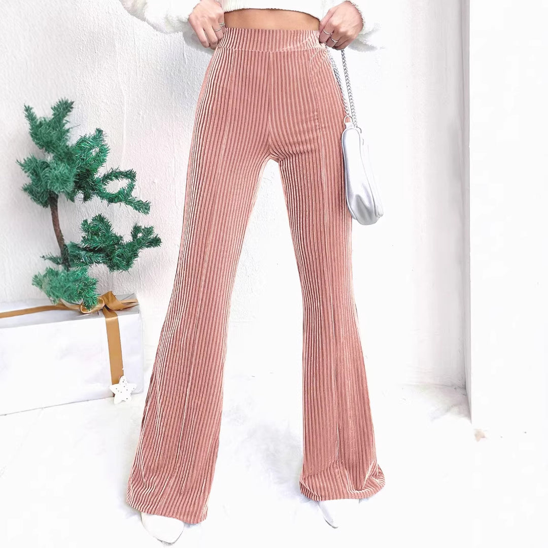 Damen Hochtaillierte gerippte Samt-Hose mit weitem Bein Drune