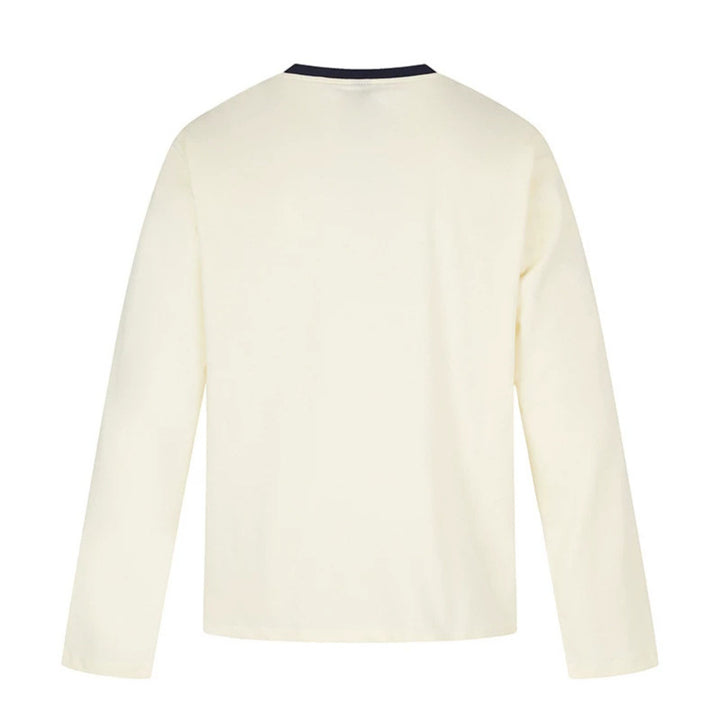 Damen Langarmshirt mit Vintage-Illustration, Kontrastkragen und Relaxed-Fit Drune