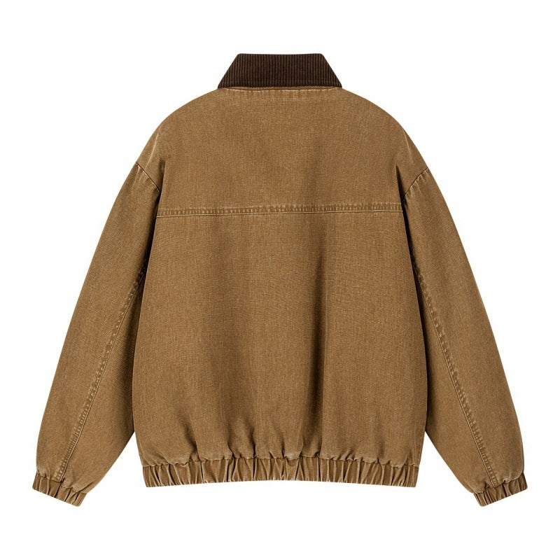 Herren Oversize Denim‑Bomberjacke mit Rippenkragen, elastischem Saum & schrägen Pattentaschen Drune