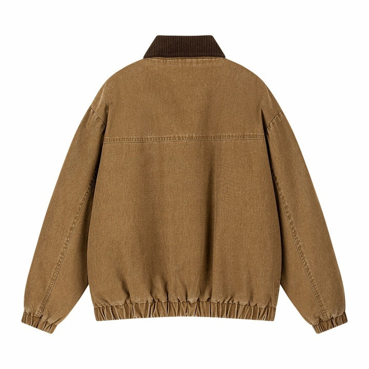 Herren Oversize Denim‑Bomberjacke mit Rippenkragen, elastischem Saum & schrägen Pattentaschen Drune