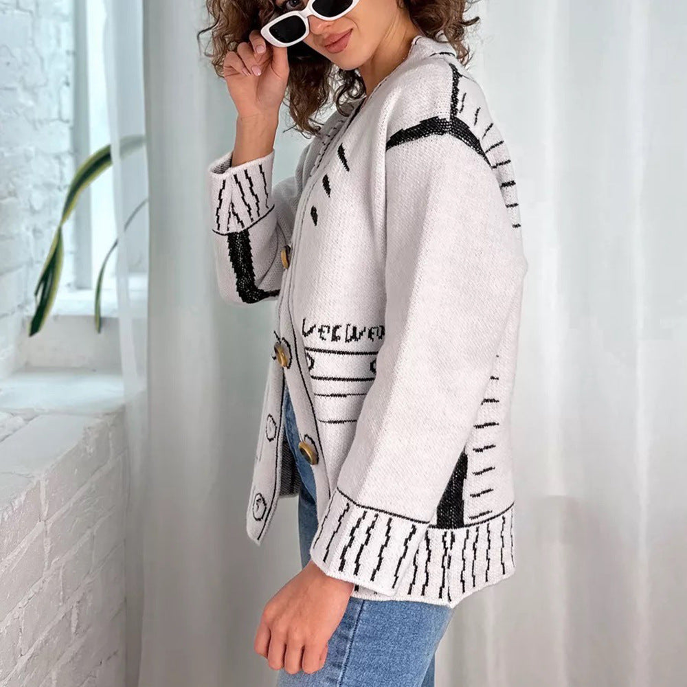 Damen Strickjacke mit asymmetrischem Design und kontrastierenden Knöpfen Drune