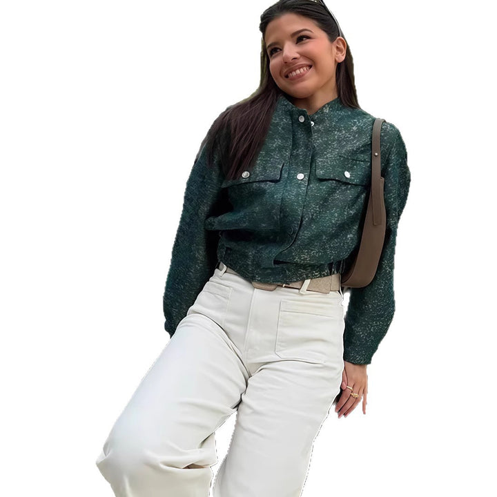 Damen modische Utility-Jacke mit Taschen und Druckknöpfen Drune
