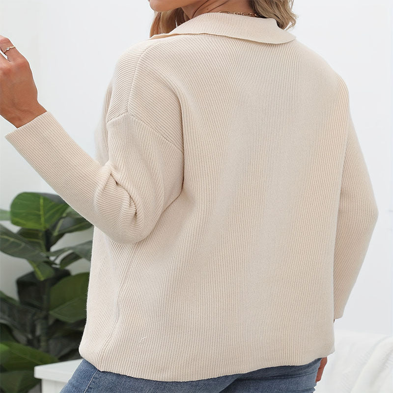 Damen lässiger Pullover mit Knopfleiste und feiner Rippstruktur Drune