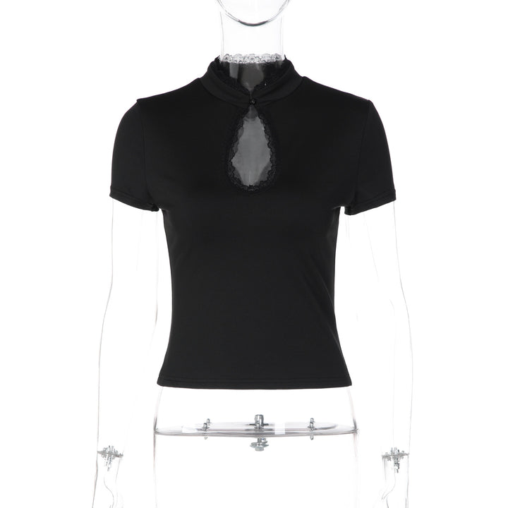 Damen Elegantes Kurzarm-Top mit Spitzeneinsatz Drune