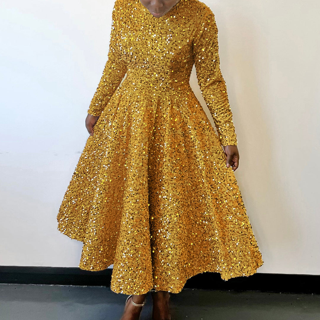 Damen Glitzerndes Abendkleid mit langem Schnitt und elegantem Design Drune