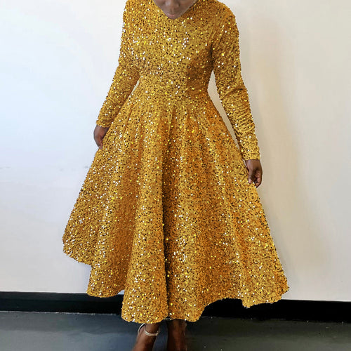 Damen Glitzerndes Abendkleid mit langem Schnitt und elegantem Design Drune