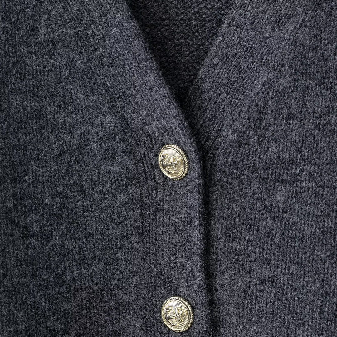 Damen leichte Strickjacke mit Knopfverschluss und aufgesetzten Taschen Drune