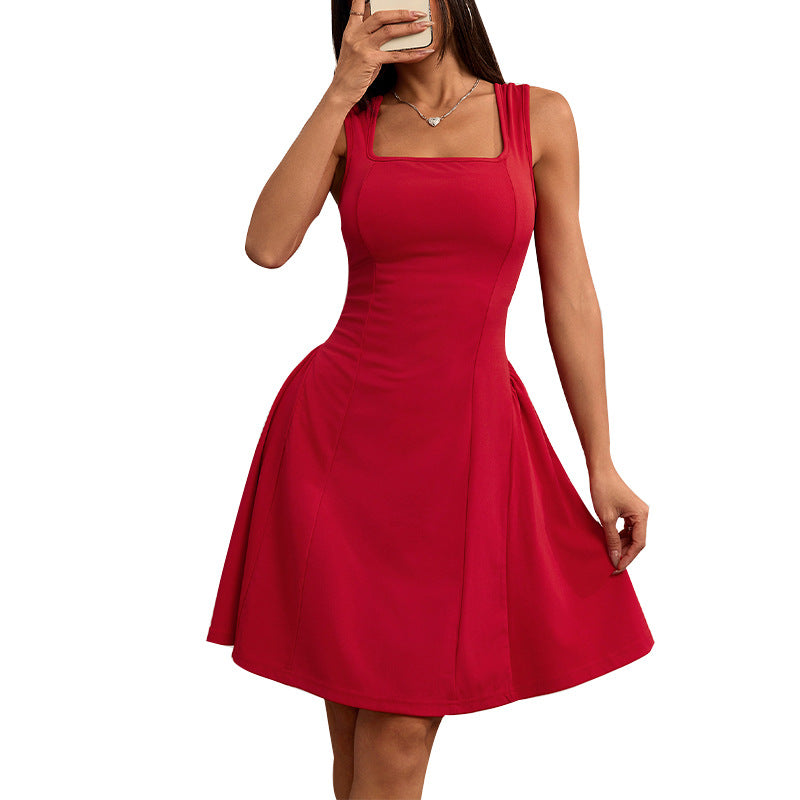 Damen A-Linien Kleid mit quadratischem Ausschnitt und gefüttertem Rock Drune