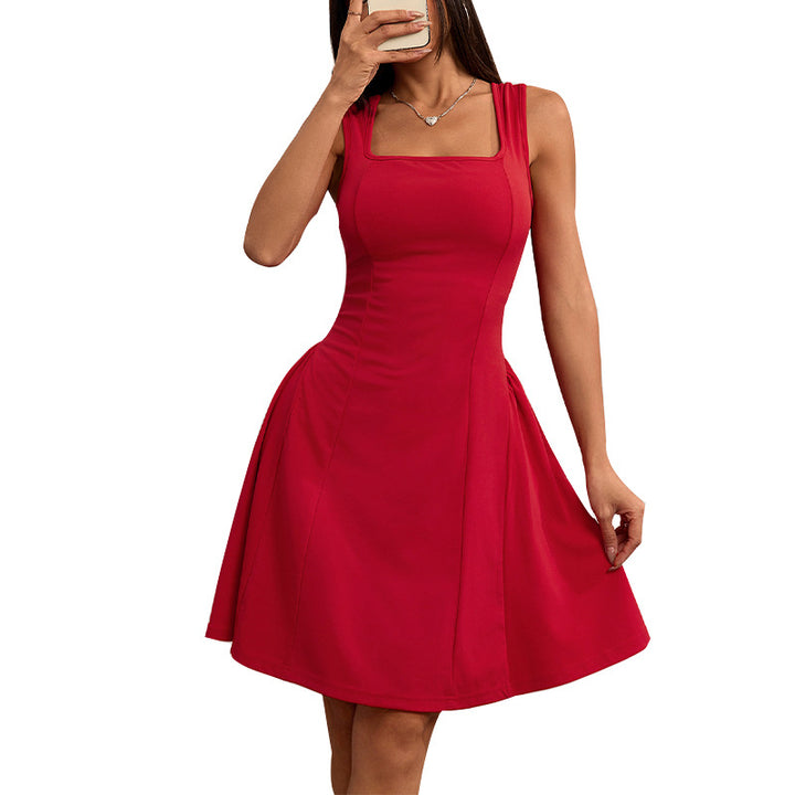 Damen A-Linien Kleid mit quadratischem Ausschnitt und gefüttertem Rock Drune