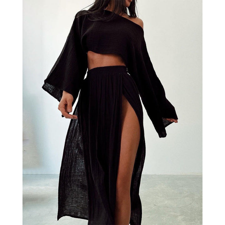 Damen Zweiteiliges Maxikleid mit Off-Shoulder-Design und Schlitz Drune