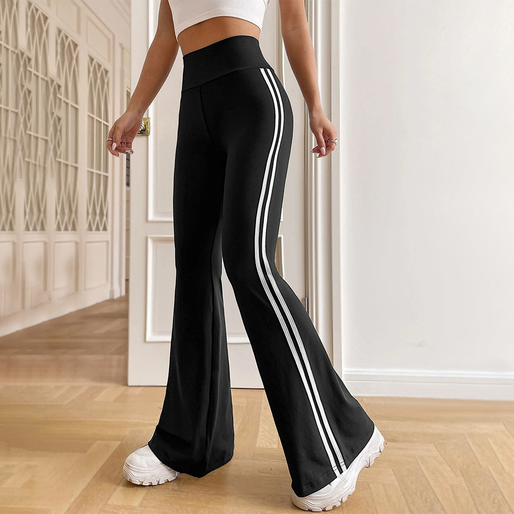 Damen hochgeschnittene Flared-Sporthose mit taillenformendem Komfortbund und seitlichen Kontraststreifen Drune