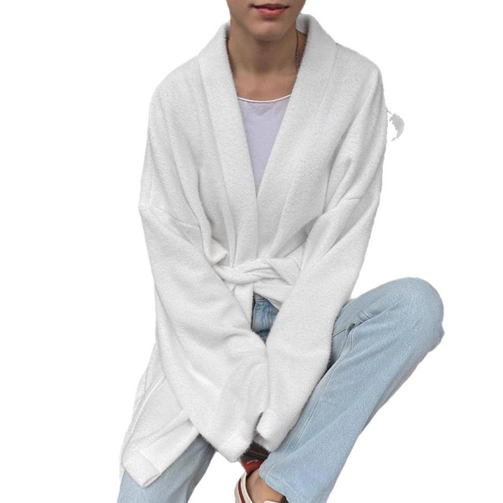 Damen modische offene Strickjacke mit Taillengürtel und weitem Schnitt Drune