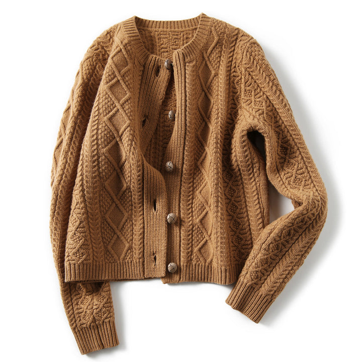 Damen Strickjacke mit strukturiertem Zopfmuster und Holzknöpfen Drune