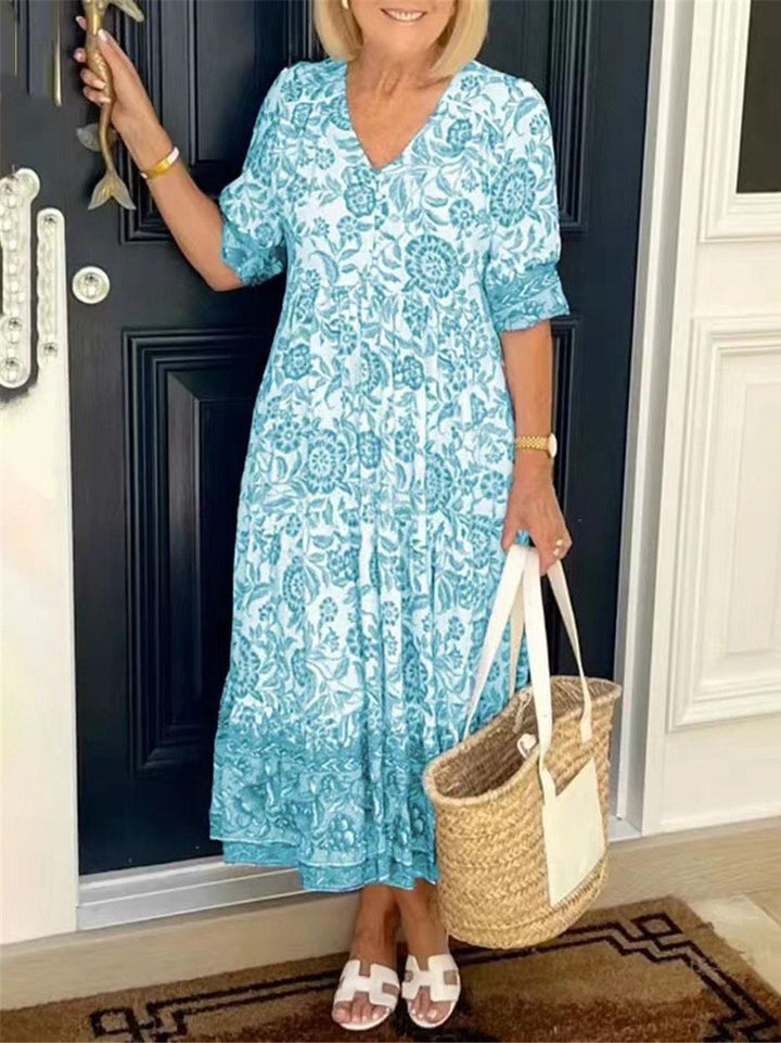 Damen Maxi-Kleid mit floralen Mustern und Volant Drune