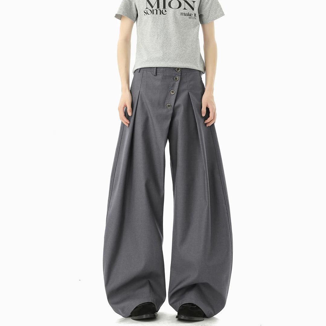 Damen Modische Weitgeschnittene Hose mit Knopfdetails Drune