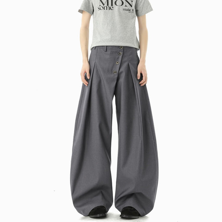 Damen Modische Weitgeschnittene Hose mit Knopfdetails Drune
