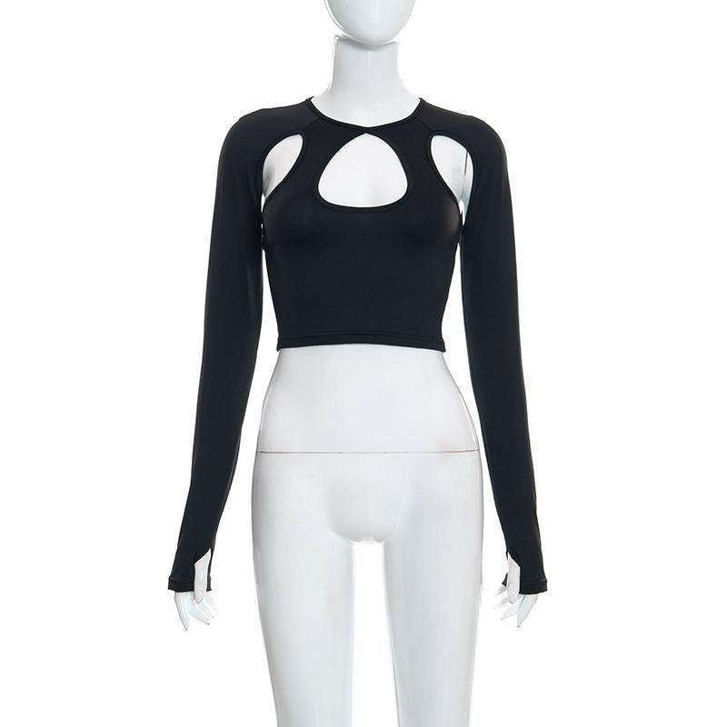 Damen Crop-Top mit Cut-Outs und langen Ärmeln Drune