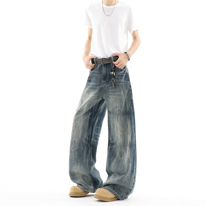Herren Ultraweite Baggy-Jeans mit tiefem Schritt und strukturierter Faltenoptik Drune