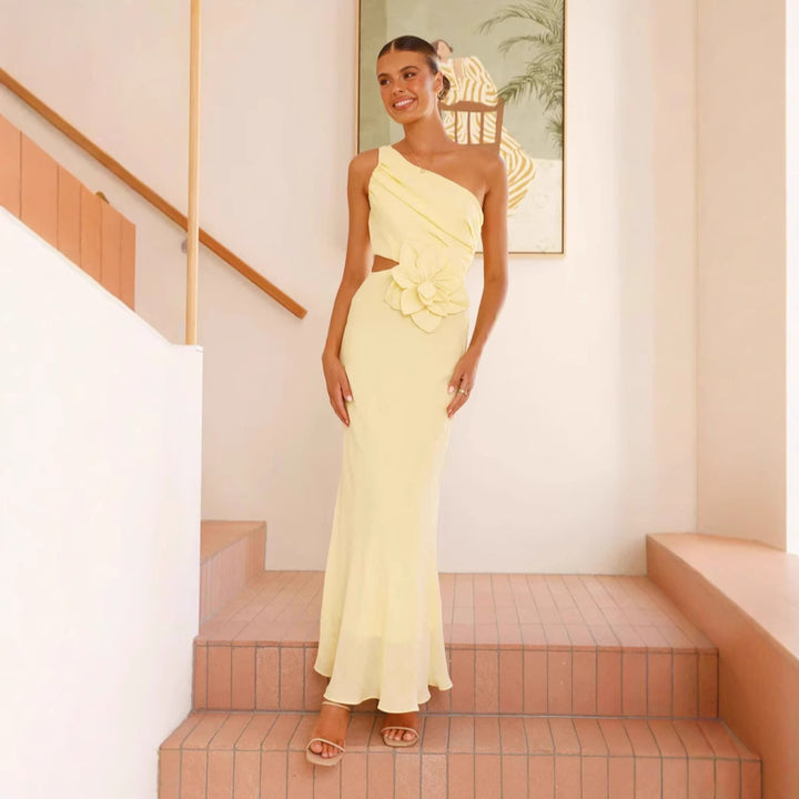 Damen Elegantes Maxikleid mit seitlichem Cut-Out und floralem Detail Drune