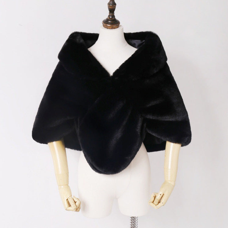 Damen Elegante Kunstpelz Stola im Capelet‑Schnitt Drune
