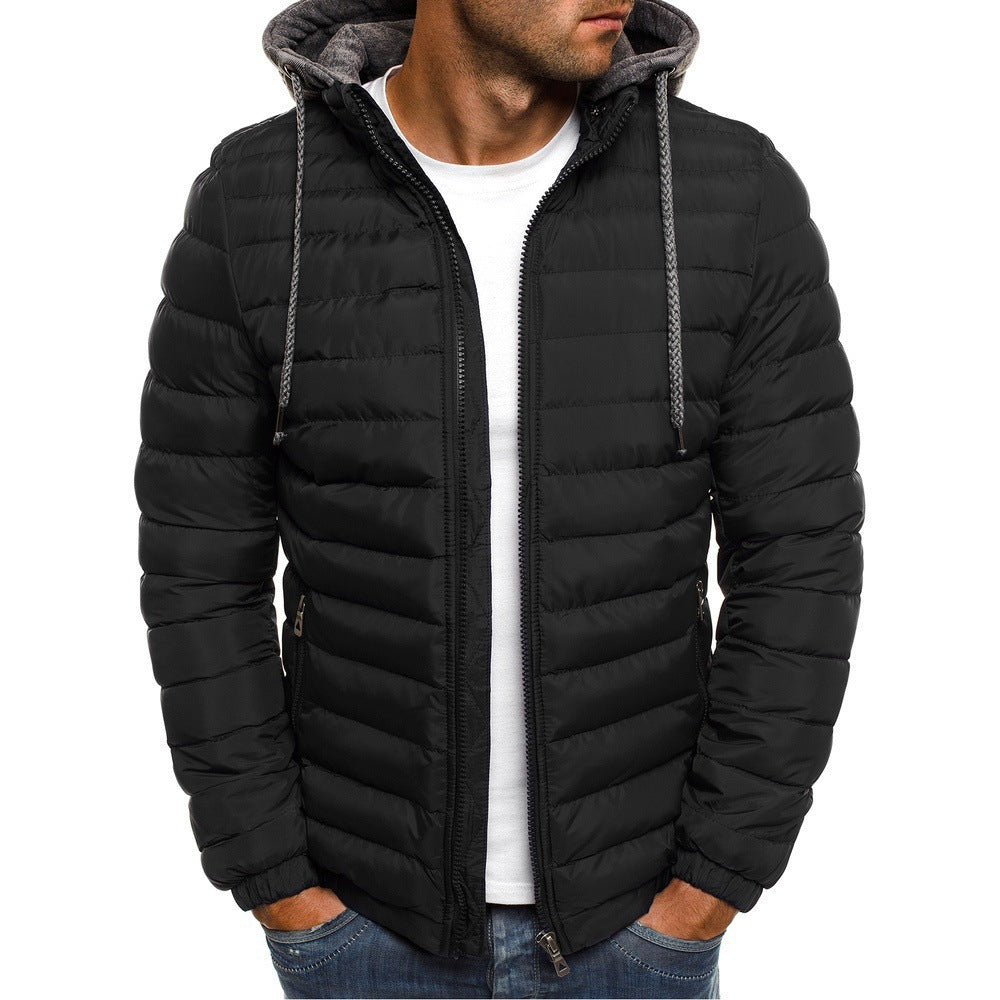 Herren leichte Steppjacke mit Kapuze und seitlichen Reißverschlusstaschen Drune