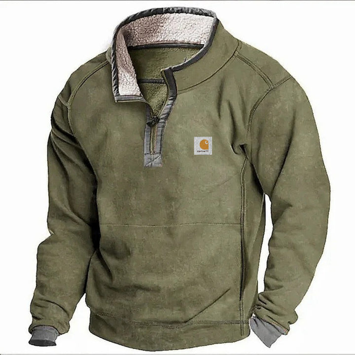 Herren Sherpa-Fleece-Pullover mit Halbzipper und Kontrastbesatz Drune