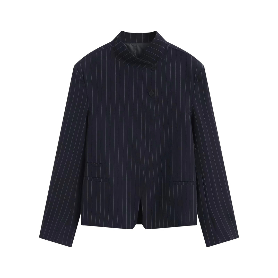 Damen Asymmetrischer Kurzblazer mit Stehkragen und verdeckter Knopfleiste Drune