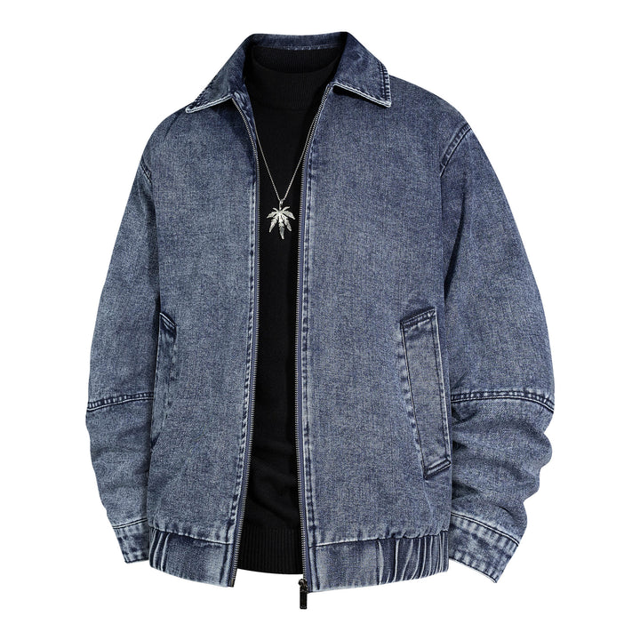 Herren Oversized Vintage-Jeansjacke mit durchgehendem Metallreißverschluss Drune