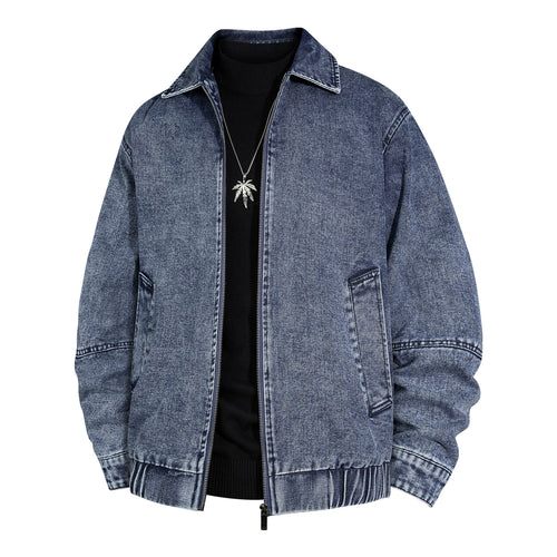 Herren Oversized Vintage-Jeansjacke mit durchgehendem Metallreißverschluss Drune